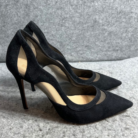 Schutz Poliany Black Suede Mesh Pointed Toe Stiletto Pumps Heels Womens Sz 11 B - Picture 2 of 8